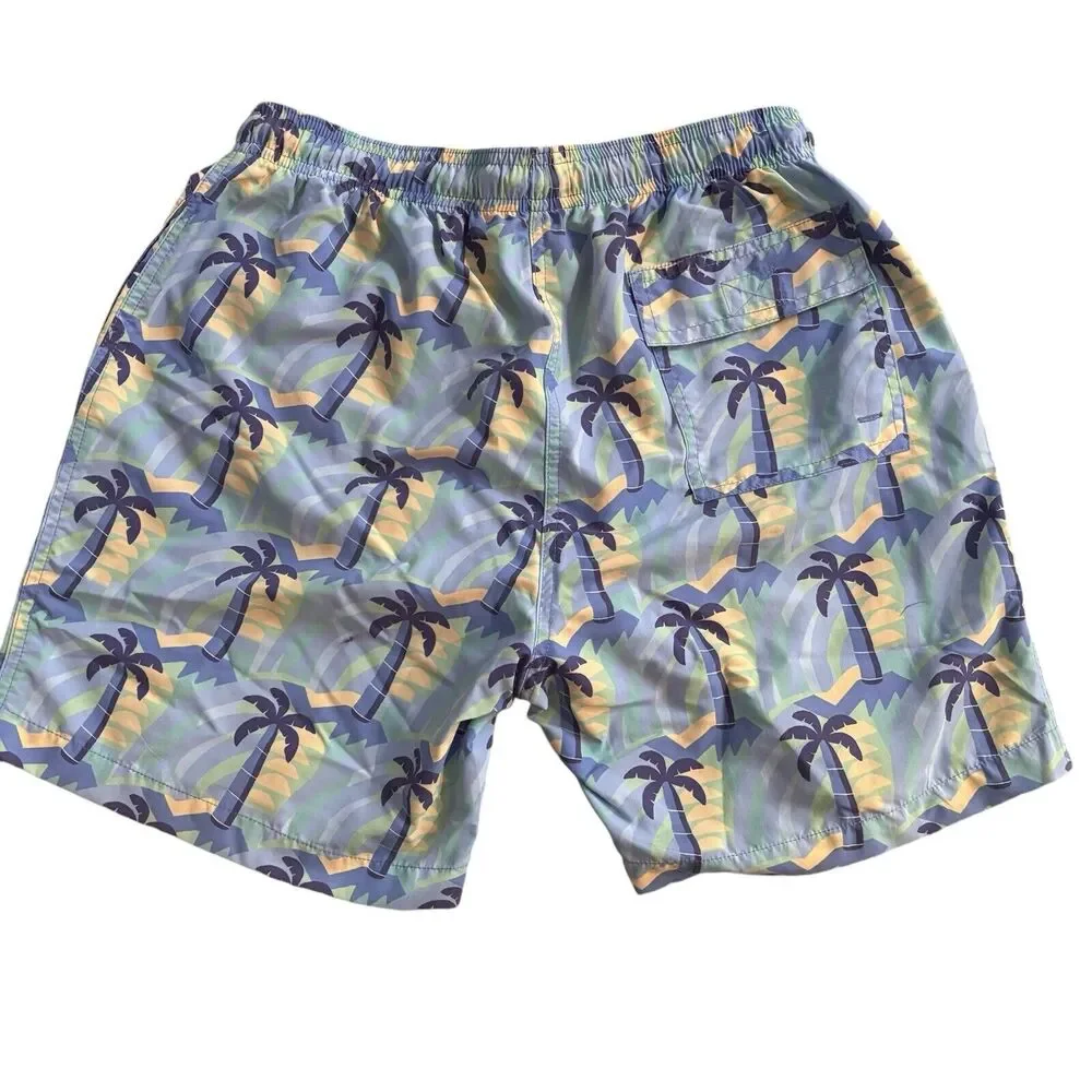 J. McLaughlin Gibson Swim Trunks Small Blue Green Palm Tree Lined 6